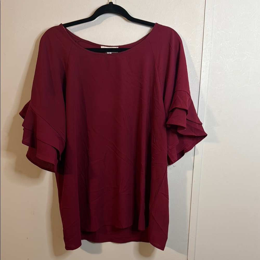 Umgee Red Ruffled Flutter Sleeve Blouse